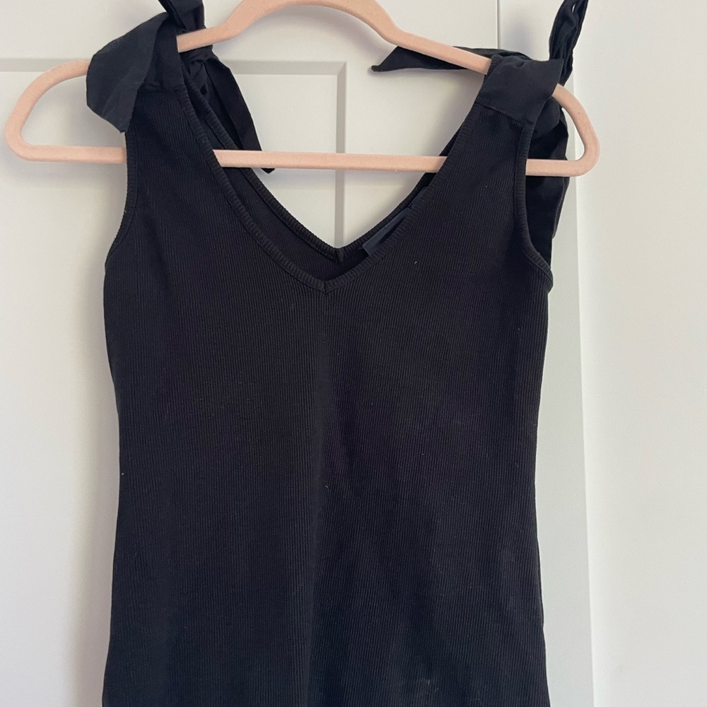 Maeve Black V-Neck Tank Top with Tie Straps
